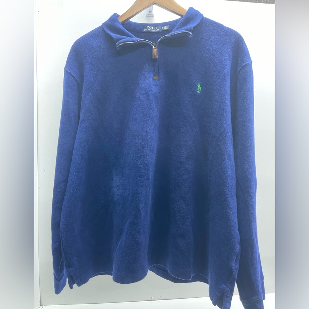 Ralph Lauren Blue Quarter-Zip pullover with Green Pony